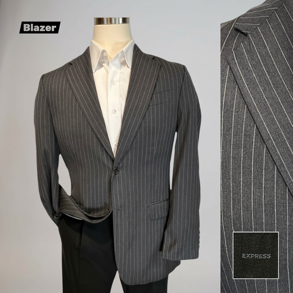 Express 40R Gray Stripe Super 100s Casual Blazer Sport Suit Jacket